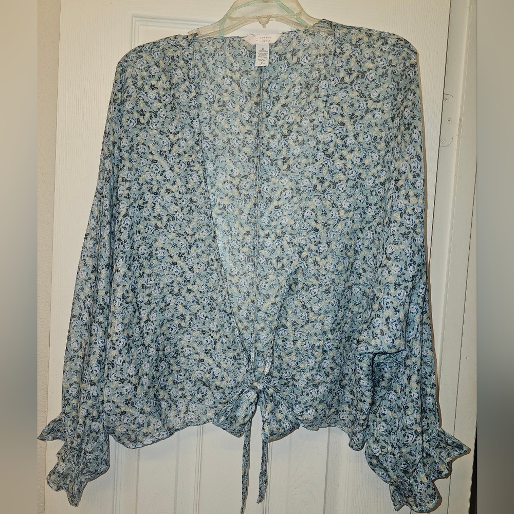 LC Lauren Conrad Light Blue Floral Blouse